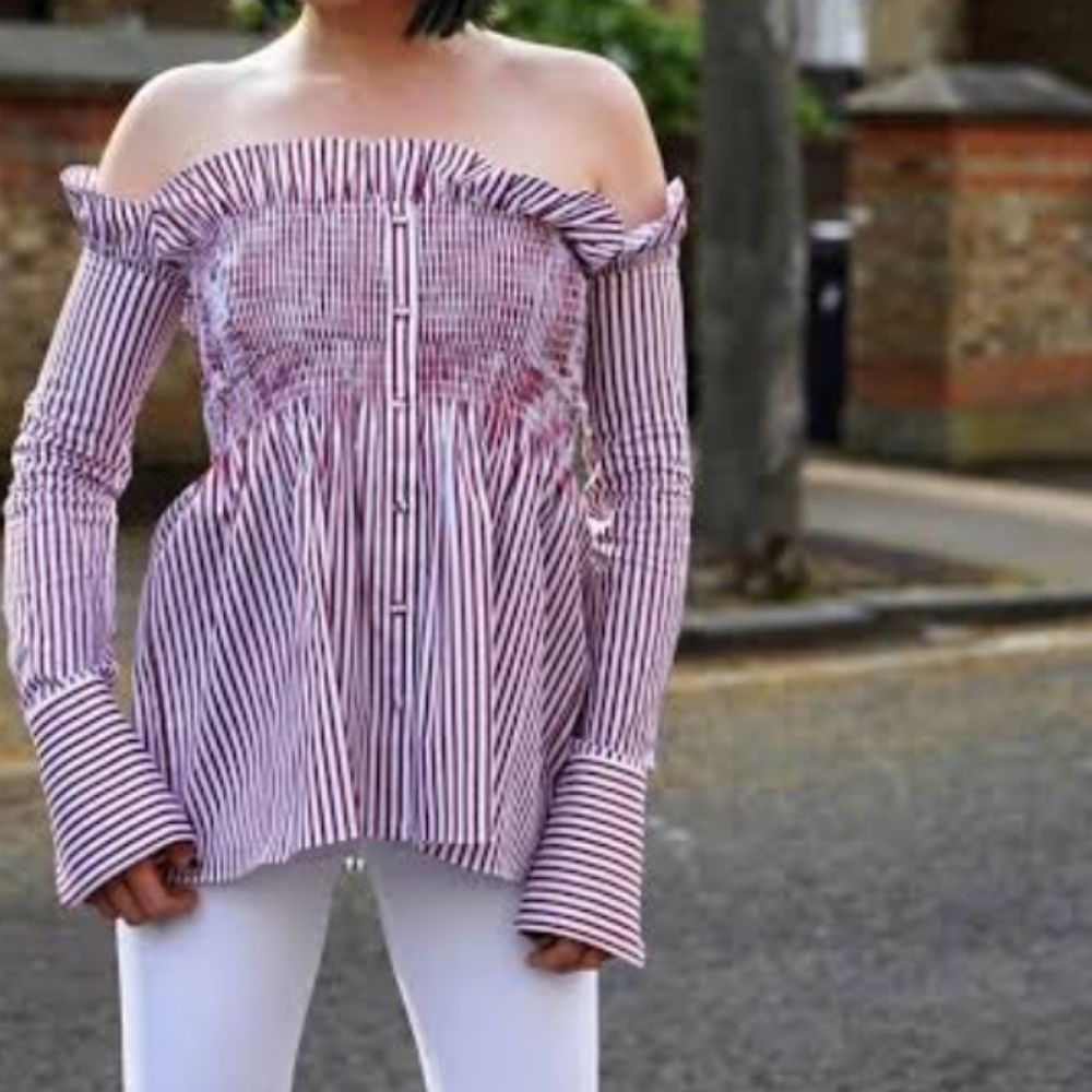 Victoria Beckham off the shoulder stripe top